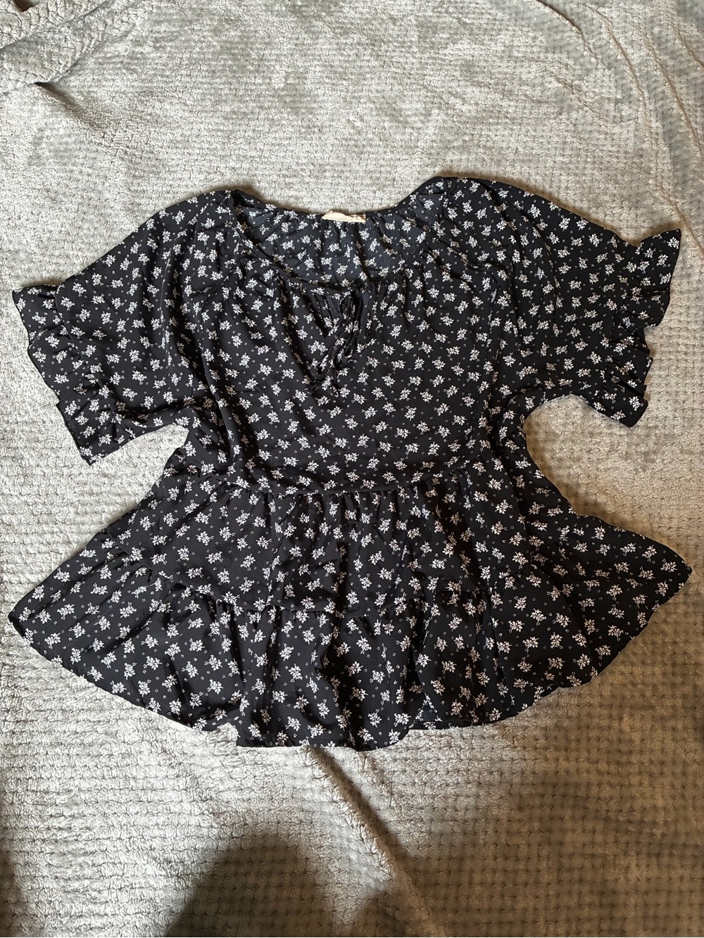 Altar'd State Black Mini Floral Tie-Front Peplum Top